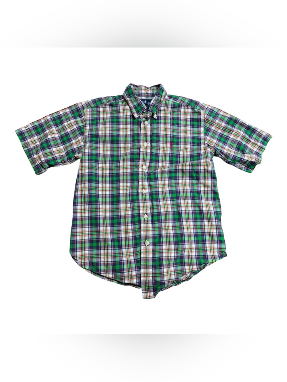 Ralph Lauren Boys Plaid Short Sleeve Button Up, Sz 12/14